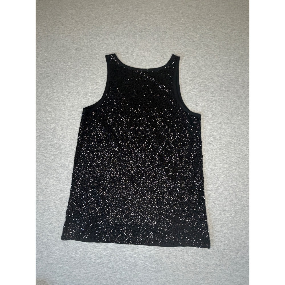 J.Crew Womens Black Sequin Tank Top Sleeveless Scoop Neck Party Blouse Large - Picture 5 of 10